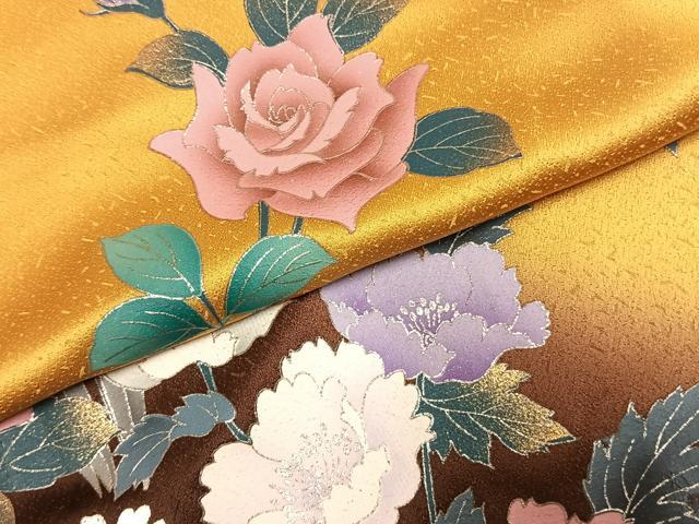 平和屋着物●豪華振袖 草花文 暈し染め 金銀彩 仮絵羽 正絹 逸品 未使用 AABK1497fy