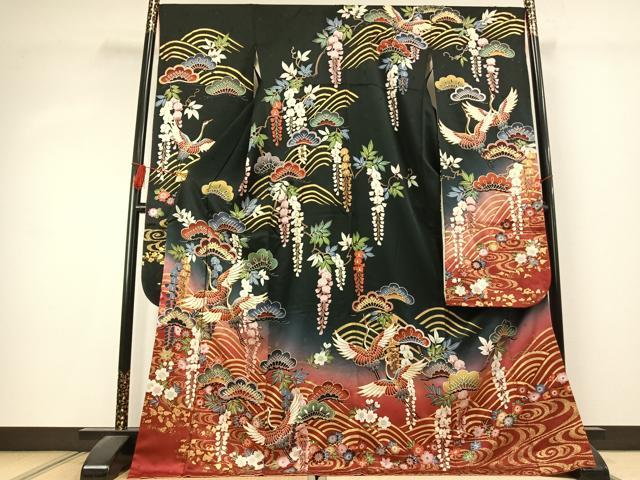平和屋着物●豪華振袖 駒刺繍 花鳥文 暈し染め 金彩 正絹 逸品 AABK1498fy