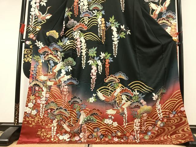 平和屋着物●豪華振袖 駒刺繍 花鳥文 暈し染め 金彩 正絹 逸品 AABK1498fy