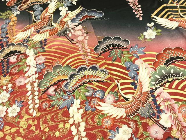 平和屋着物●豪華振袖 駒刺繍 花鳥文 暈し染め 金彩 正絹 逸品 AABK1498fy