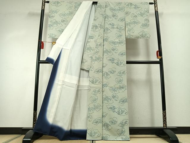平和屋着物●藍造り国選定無形文化財 藍師・佐藤昭人 小紋 本藍ぞめ 型染め 草花文 証紙付き 正絹 逸品 AABK1499fy