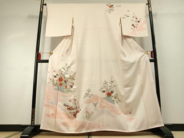 平和屋着物●訪問着 刺繍 花鳥文 暈し染め 金彩 正絹 逸品 AABK1502fy