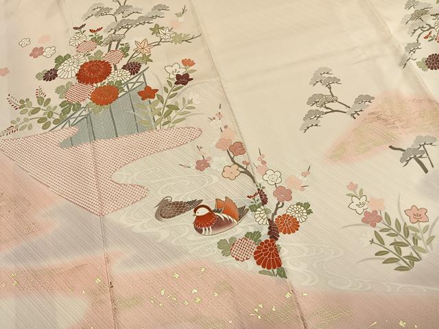 平和屋着物●訪問着 刺繍 花鳥文 暈し染め 金彩 正絹 逸品 AABK1502fy