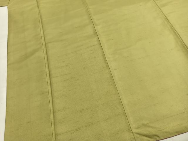 平和屋着物●上質な紬 色無地 作家物 抹茶色 正絹 逸品 AABK1503fy