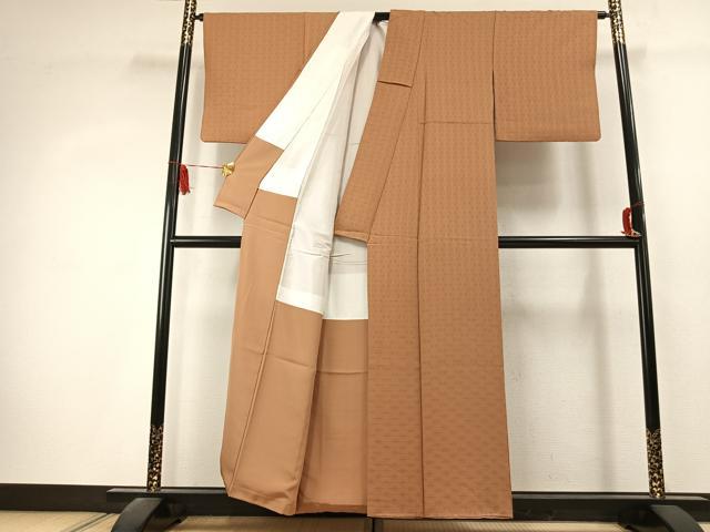 平和屋着物●上質な色無地 麻の葉地紋 江戸茶色 正絹 逸品 AABK1505fy