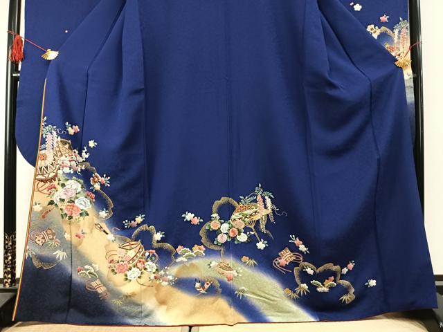 平和屋着物●豪華振袖 刺繍 草花文 暈し染め 金糸 金彩 京都きもの友禅扱い 正絹 逸品 AABK1509fy