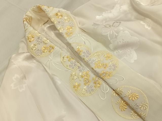 平和屋着物●振袖用長襦袢 無双仕立て 舞桜地紋 暈し染め 半衿刺繍 正絹 逸品 AABK1511fy