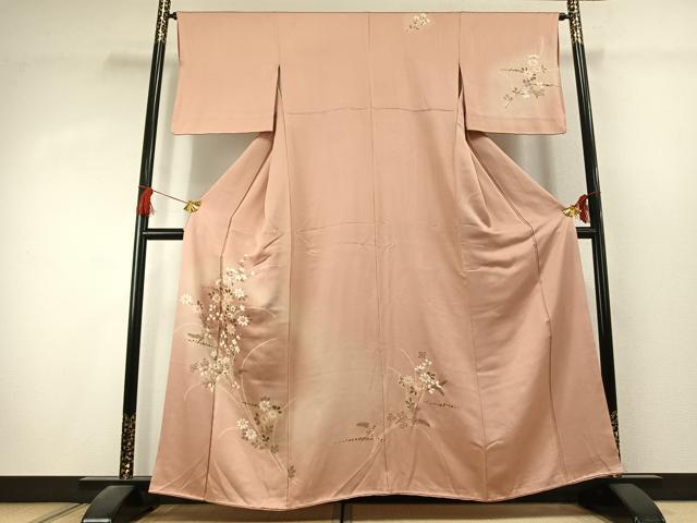 平和屋着物●訪問着 手描き 絞り 草花文 暈し染め 金彩 正絹 逸品 AABK1515fy