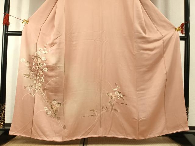 平和屋着物●訪問着 手描き 絞り 草花文 暈し染め 金彩 正絹 逸品 AABK1515fy