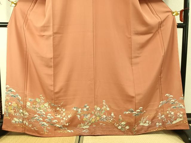 平和屋着物●訪問着 駒刺繍 草花文 金彩 正絹 逸品 未使用 AABK1516fy