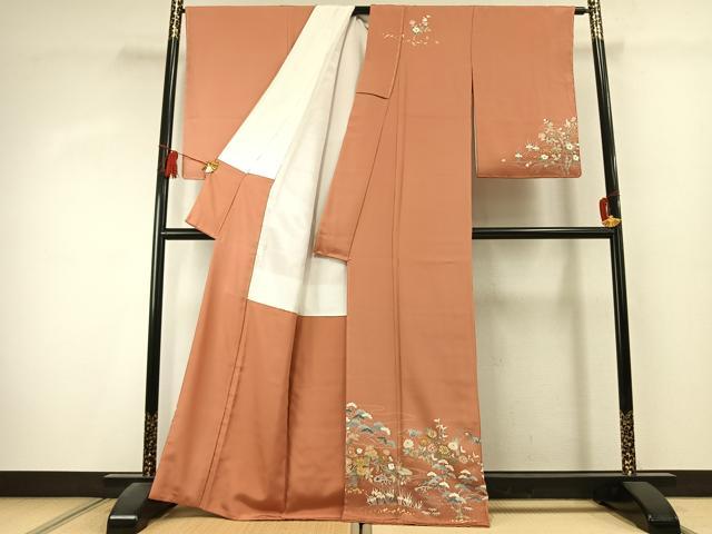 平和屋着物●訪問着 駒刺繍 草花文 金彩 正絹 逸品 未使用 AABK1516fy