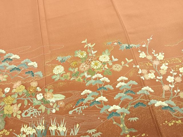 平和屋着物●訪問着 駒刺繍 草花文 金彩 正絹 逸品 未使用 AABK1516fy