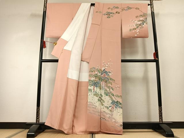 平和屋着物●訪問着 友禅 枝松花文 暈し染め 正絹 逸品 AABK1517fy