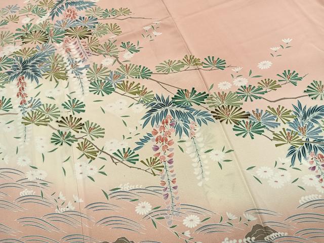 平和屋着物●訪問着 友禅 枝松花文 暈し染め 正絹 逸品 AABK1517fy