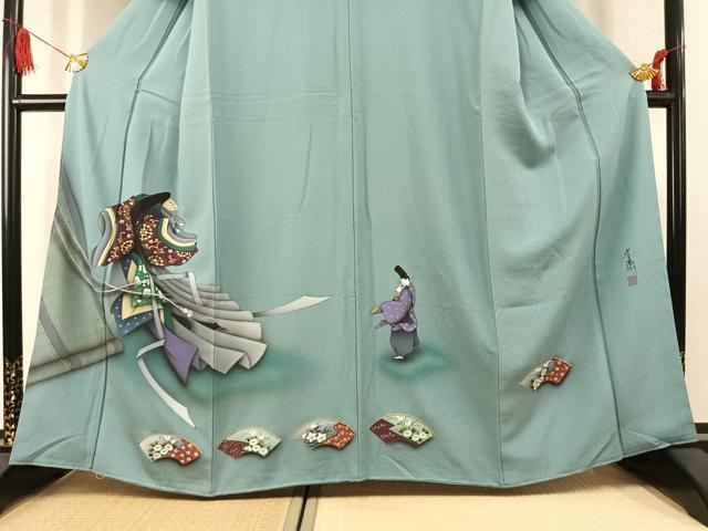 平和屋着物●訪問着 作家物 人物地紙花文 暈し染め 金彩 正絹 逸品 未使用 AABK1518fy