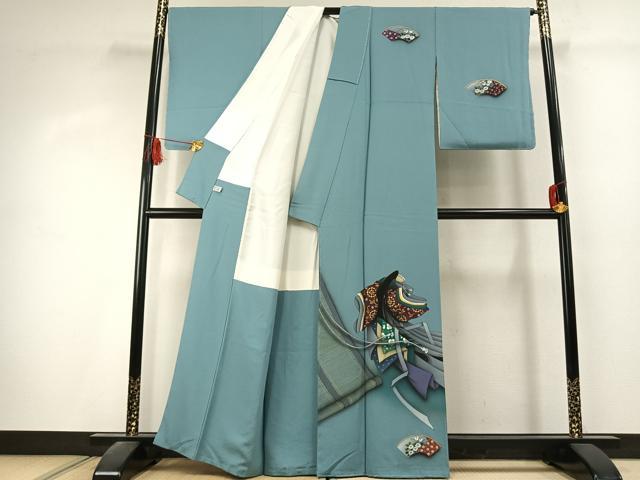平和屋着物●訪問着 作家物 人物地紙花文 暈し染め 金彩 正絹 逸品 未使用 AABK1518fy
