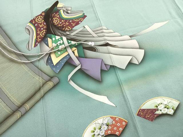 平和屋着物●訪問着 作家物 人物地紙花文 暈し染め 金彩 正絹 逸品 未使用 AABK1518fy