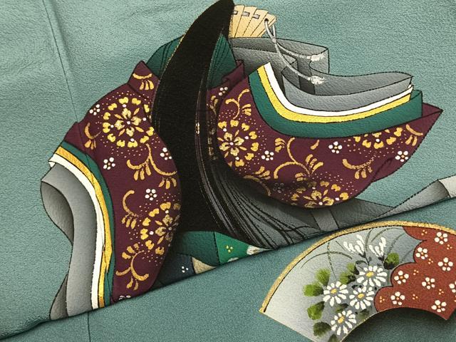 平和屋着物●訪問着 作家物 人物地紙花文 暈し染め 金彩 正絹 逸品 未使用 AABK1518fy
