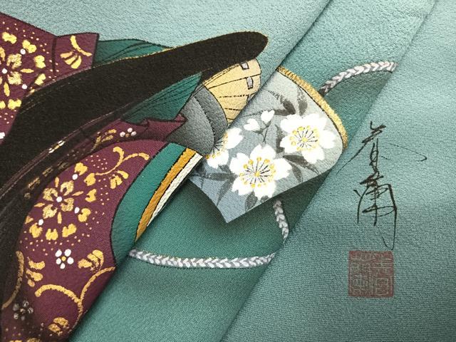 平和屋着物●訪問着 作家物 人物地紙花文 暈し染め 金彩 正絹 逸品 未使用 AABK1518fy