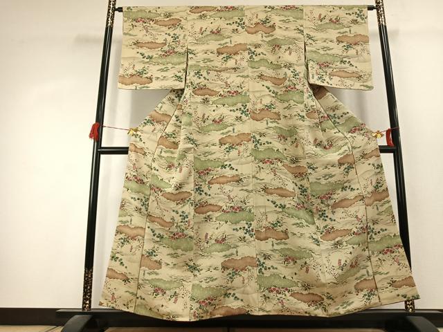平和屋着物●上質な小紋 手描き 雲取り人物花文 正絹 逸品 AABK1520fy