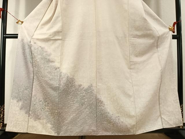 平和屋着物●訪問着 刺繍 草花文 銀彩 正絹 逸品 AABK1523fy