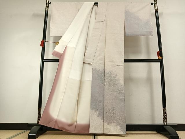 平和屋着物●訪問着 刺繍 草花文 銀彩 正絹 逸品 AABK1523fy