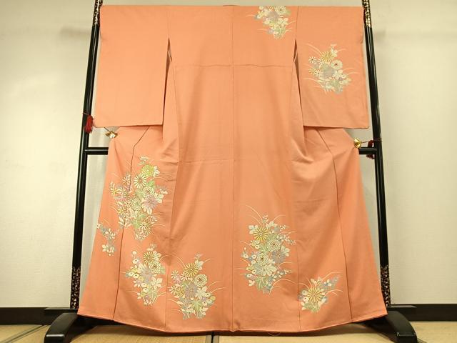 平和屋着物●訪問着 草花文 金彩 正絹 逸品 AABK1533fy