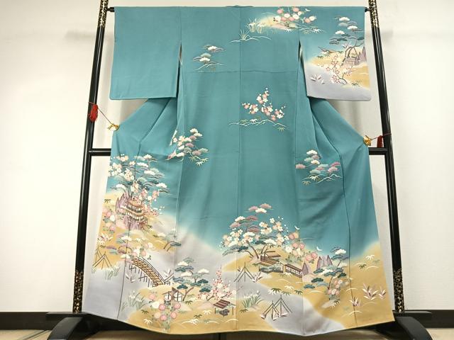 平和屋着物●訪問着 友禅 松竹梅 風景文 風花抄 暈し染め 正絹 逸品 AABK1535fy