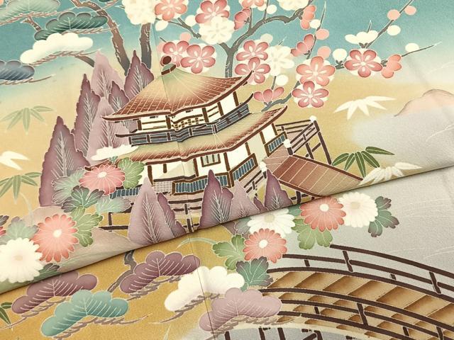 平和屋着物●訪問着 友禅 松竹梅 風景文 風花抄 暈し染め 正絹 逸品 AABK1535fy