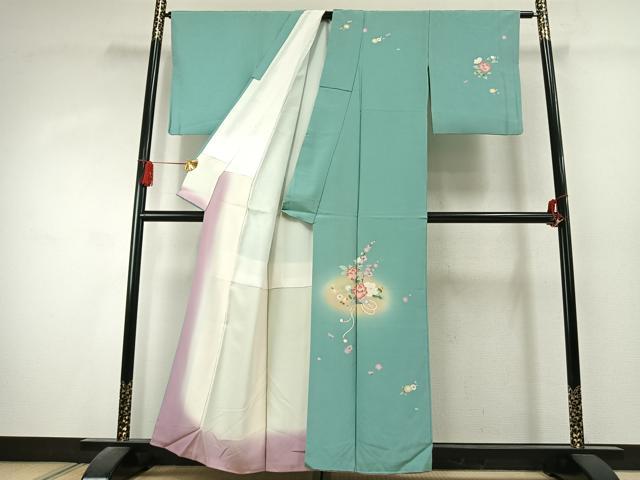 平和屋着物●訪問着 友禅 草花文 暈し染め 正絹 逸品 AABK1537fy