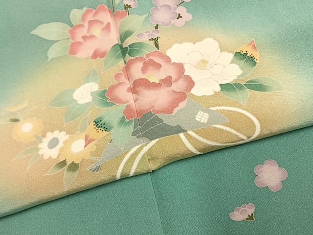 平和屋着物●訪問着 友禅 草花文 暈し染め 正絹 逸品 AABK1537fy