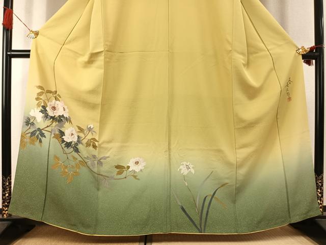 平和屋着物●二代目清次郎 手描き 訪問着 枝花文 暈し染め 正絹 逸品 AABK1543fy