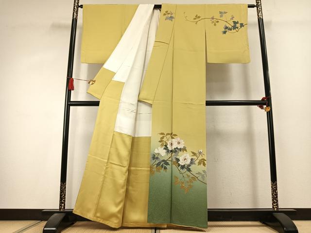 平和屋着物●二代目清次郎 手描き 訪問着 枝花文 暈し染め 正絹 逸品 AABK1543fy