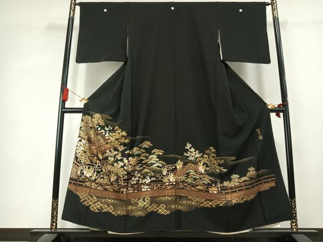 平和屋着物●京友禅作家 元橋宏太郎 黒留袖 松竹梅 風景文 金彩 正絹 逸品 AABK1547fy
