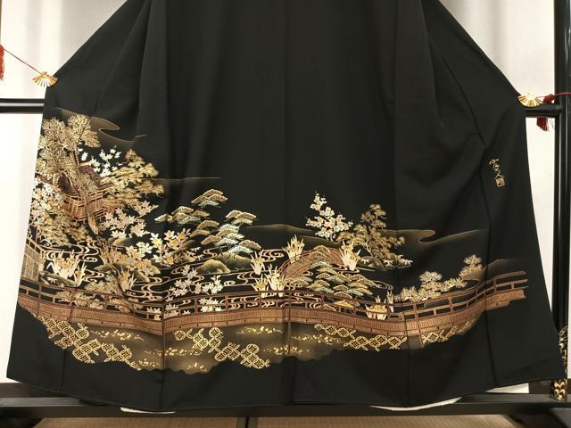 平和屋着物●京友禅作家 元橋宏太郎 黒留袖 松竹梅 風景文 金彩 正絹 逸品 AABK1547fy