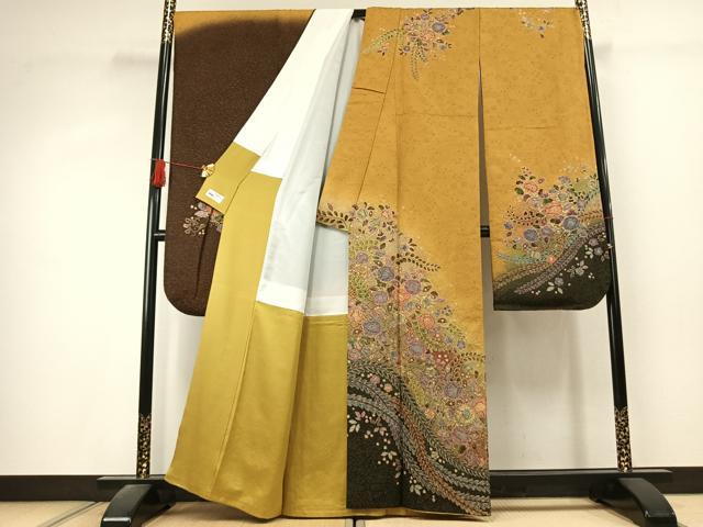 平和屋着物●豪華振袖 辻が花 絞り 暈し染め 金通し地 やまと誂製 正絹 逸品 AABK1550fy