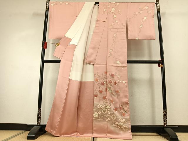 平和屋着物●訪問着 作家物 刺繍 枝花文 暈し染め 金彩 正絹 逸品 AABK1552fy