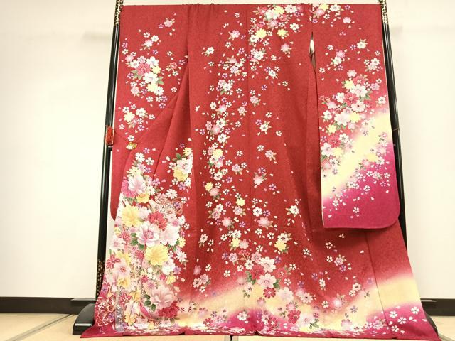 平和屋着物●豪華振袖 草花文 暈し染め 金糸 金銀彩 銀通し地 鈴乃屋扱い 正絹 逸品 AABK1557fy
