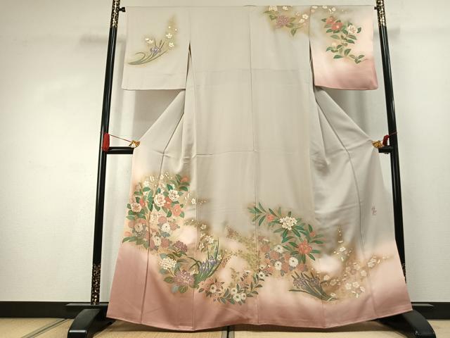 平和屋着物●訪問着 作家物 草花文 暈し染め 金彩 正絹 逸品 AABK1558fy