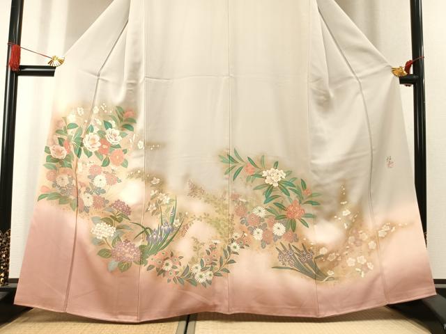 平和屋着物●訪問着 作家物 草花文 暈し染め 金彩 正絹 逸品 AABK1558fy