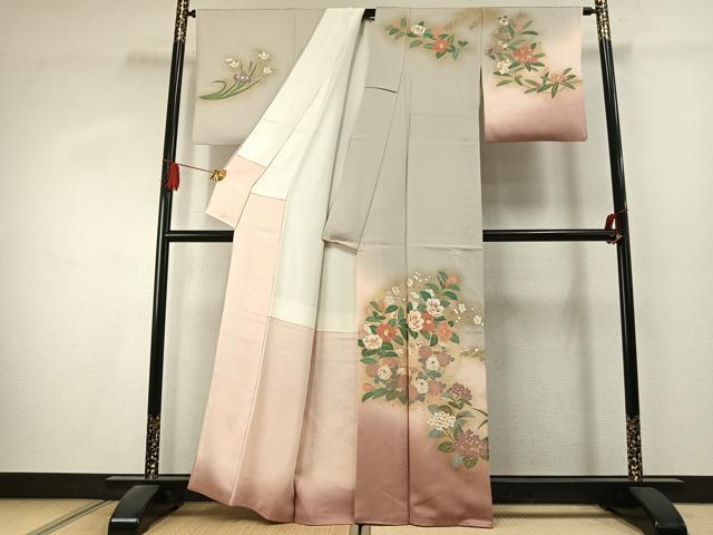 平和屋着物●訪問着 作家物 草花文 暈し染め 金彩 正絹 逸品 AABK1558fy