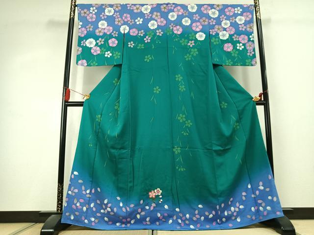 平和屋着物●訪問着 駒刺繍 舞桜文 暈し染め 金彩 正絹 逸品 AABK1562fy