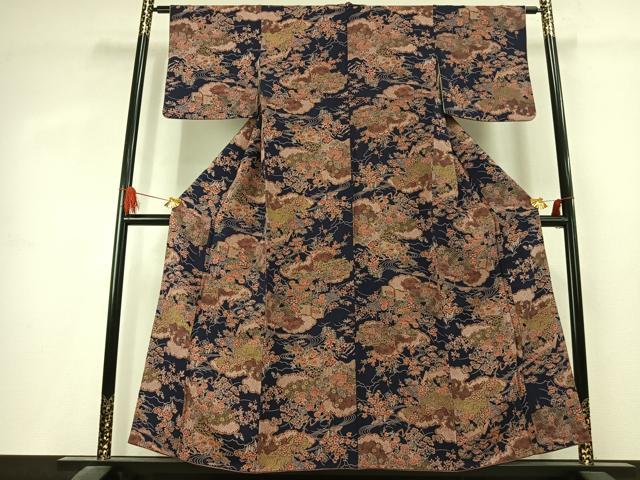 平和屋着物●上質な小紋 松竹梅 雲取り花文 金彩 鬼しぼ縮緬 正絹 逸品 AABK1567fy