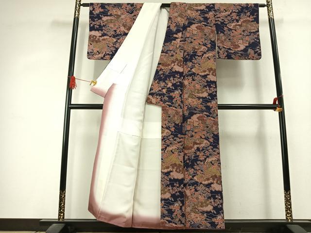 平和屋着物●上質な小紋 松竹梅 雲取り花文 金彩 鬼しぼ縮緬 正絹 逸品 AABK1567fy