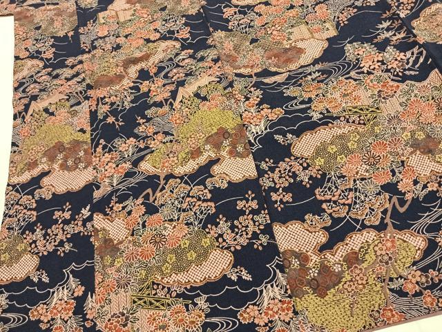 平和屋着物●上質な小紋 松竹梅 雲取り花文 金彩 鬼しぼ縮緬 正絹 逸品 AABK1567fy