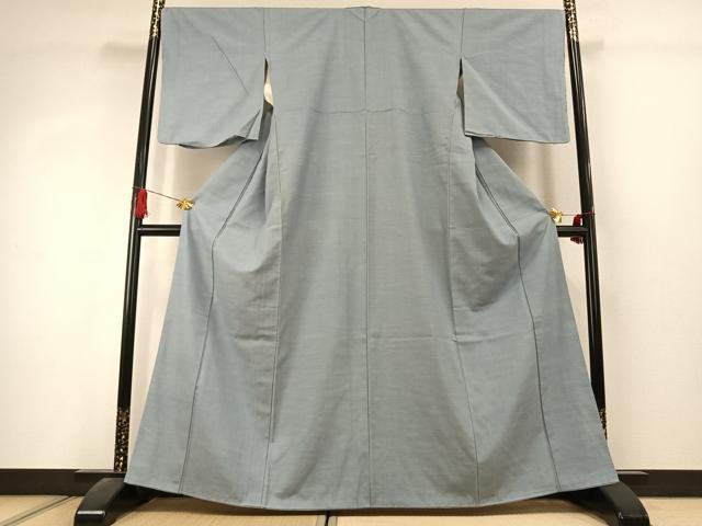平和屋着物●結城紬 色無地 水色 正絹 逸品 AABK1572fy