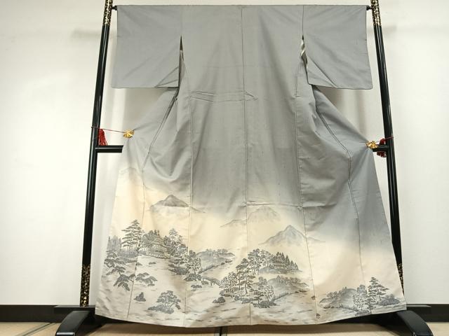 平和屋着物●色留訪問着 紬地 風景文 正絹 逸品 AABK1575fy