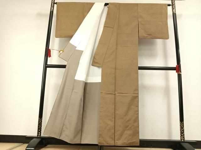 平和屋着物●上質な紬 色無地 桑染色 正絹 逸品 AABK1577fy