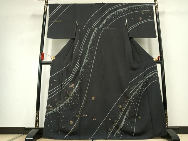 平和屋着物●訪問着 中国三大刺繍 相良刺繍 絞り 舞蝶花鳥文 金糸 金彩 三越扱い 正絹 逸品 AABK1582fy