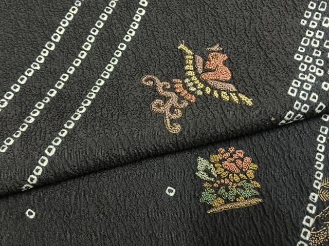 平和屋着物●訪問着 中国三大刺繍 相良刺繍 絞り 舞蝶花鳥文 金糸 金彩 三越扱い 正絹 逸品 AABK1582fy
